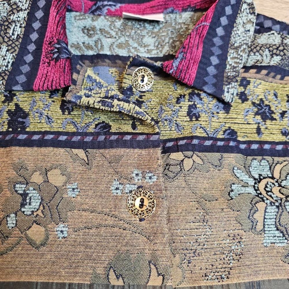 Tapestry Jacket Jacquard Floral Red Blue Tan Multicolor Textured Boxy - Picture 10 of 12